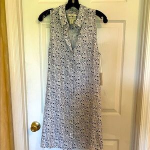 Floral Sleeveless Dress - White and Blue